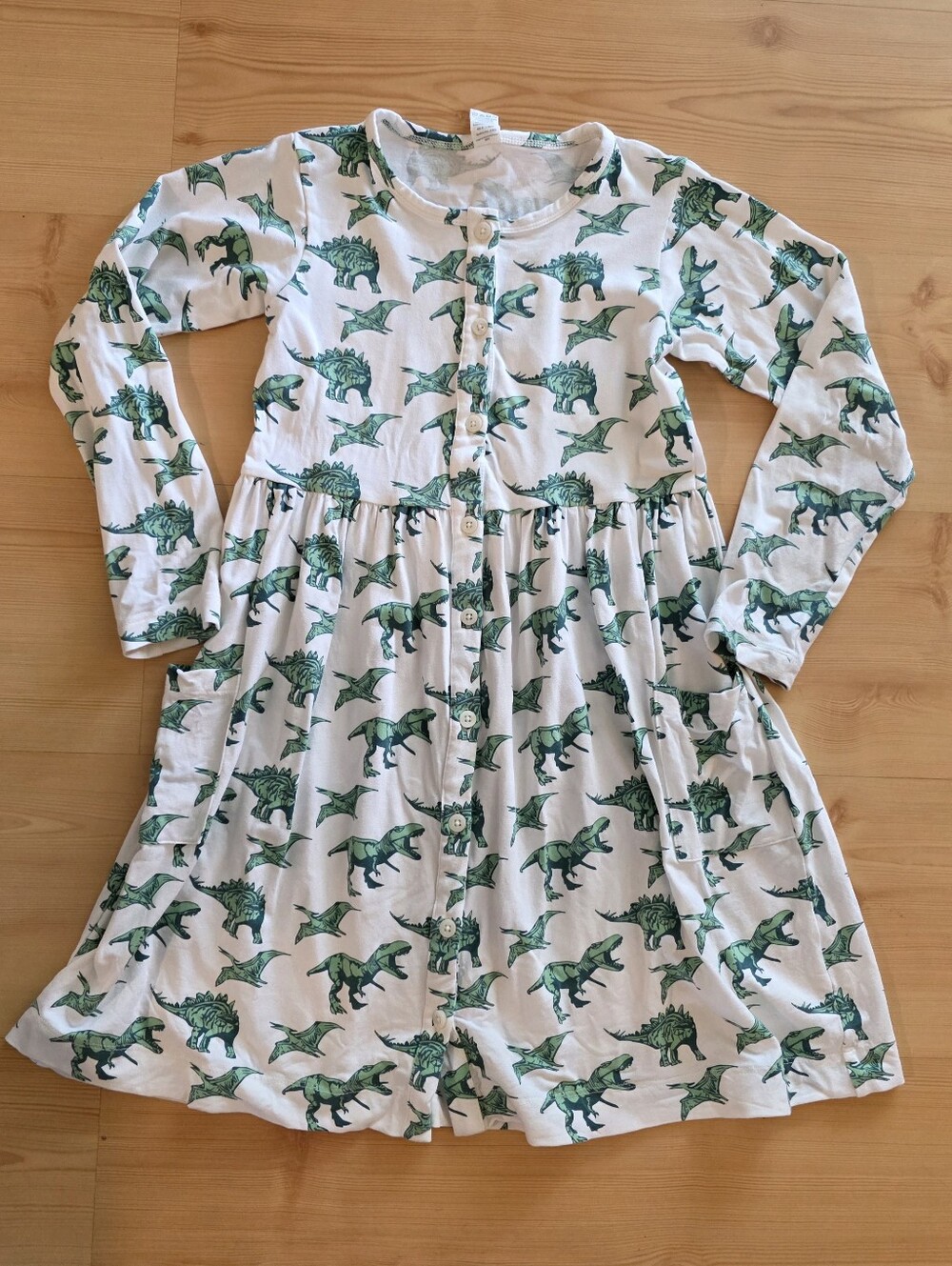 Kate Quinn Green Dino Bamboo Dress With Pockets 8Y